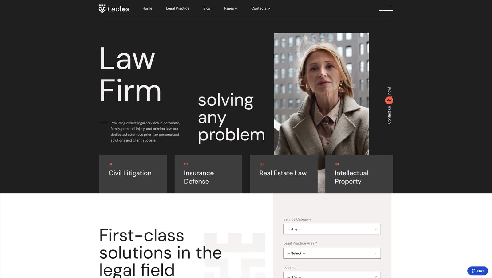 Picture of Leolex, one of the the best classes WordPress themes with client and attorney profiles.