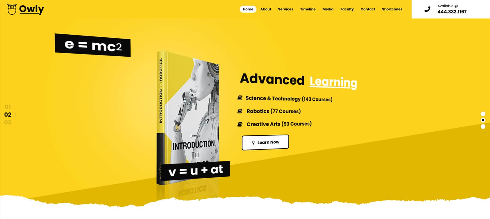 Photograph of Owly, a highly rated WordPress theme for classes and education with 9 included plugins.