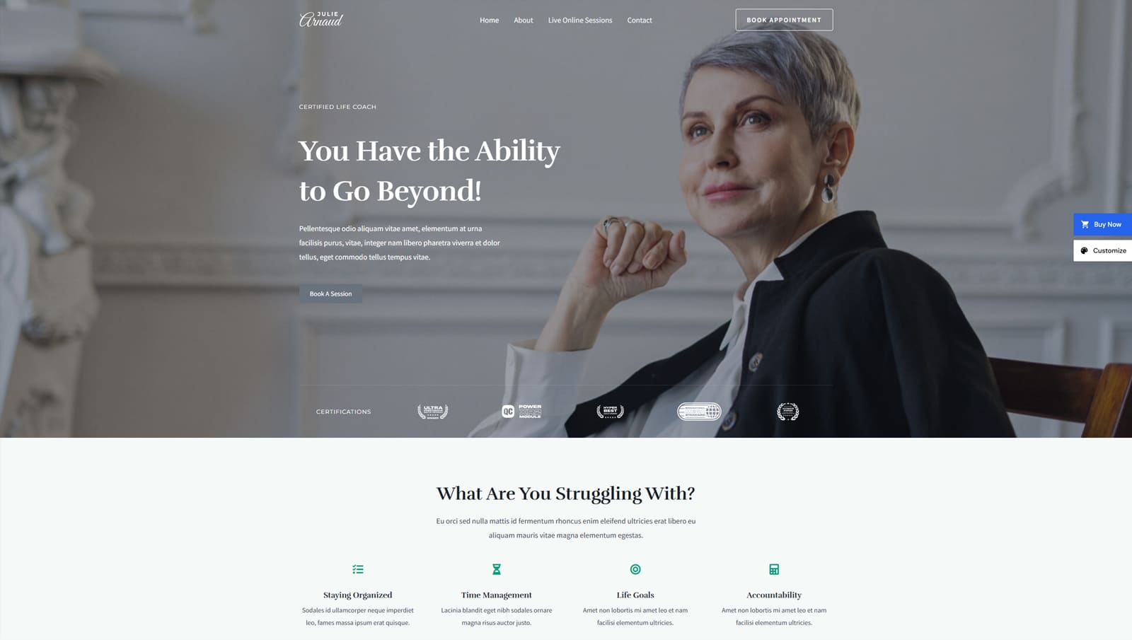 Picture of the Astra WordPress coaching website template.