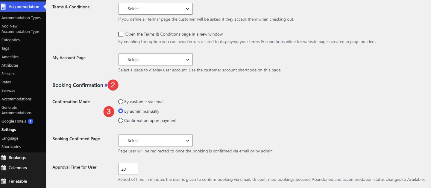 Photograph of enabling booking confirmation for a booking request form.