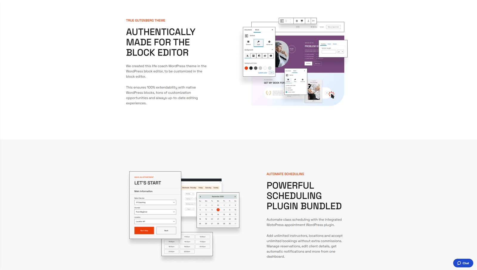 Representation of customization possibilities available with the CoachZee WordPress coaching website template.