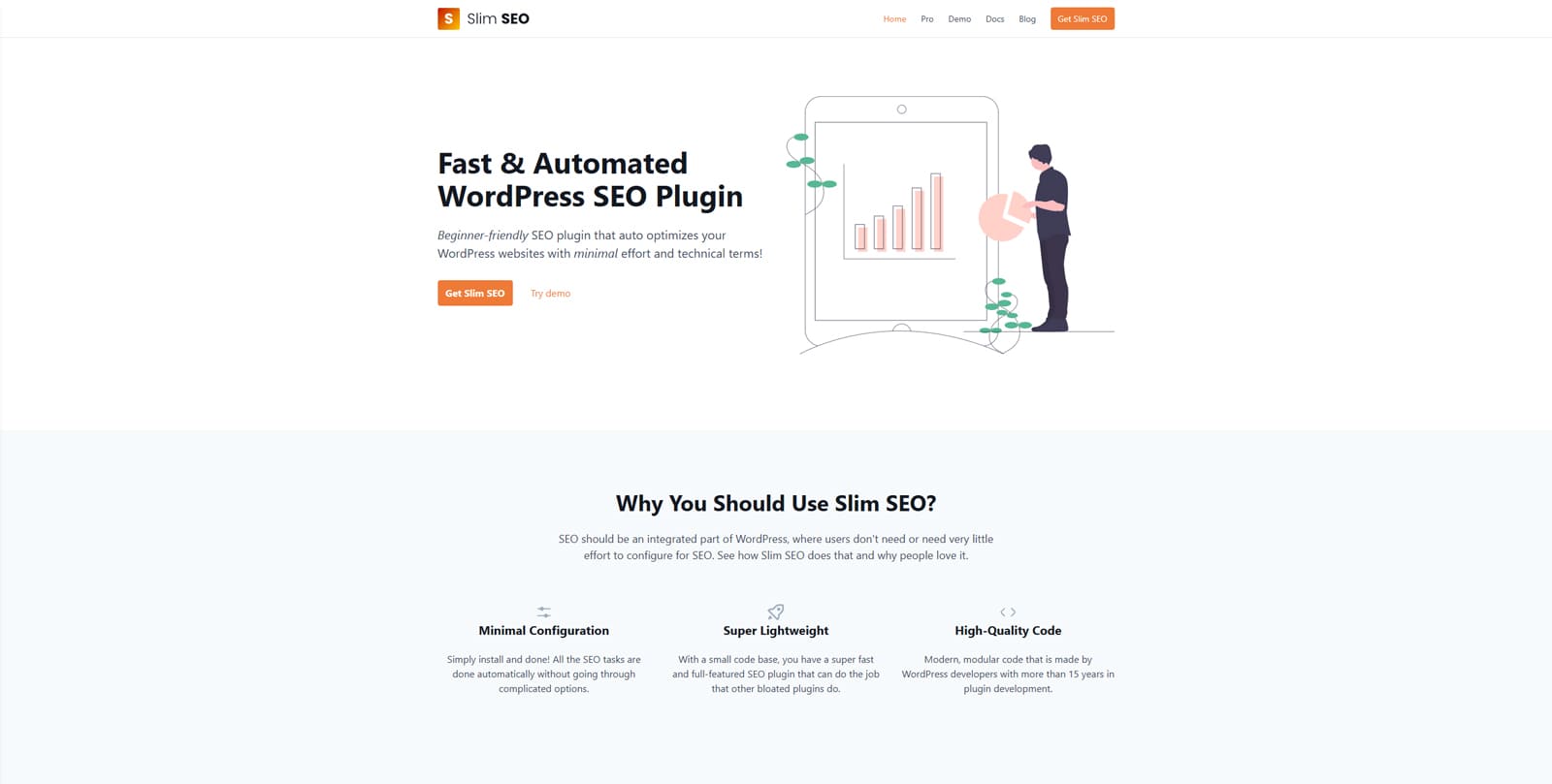Graphic of Slim SEO, one of the best AI SEO plugins for WordPress with a visual schema builder.