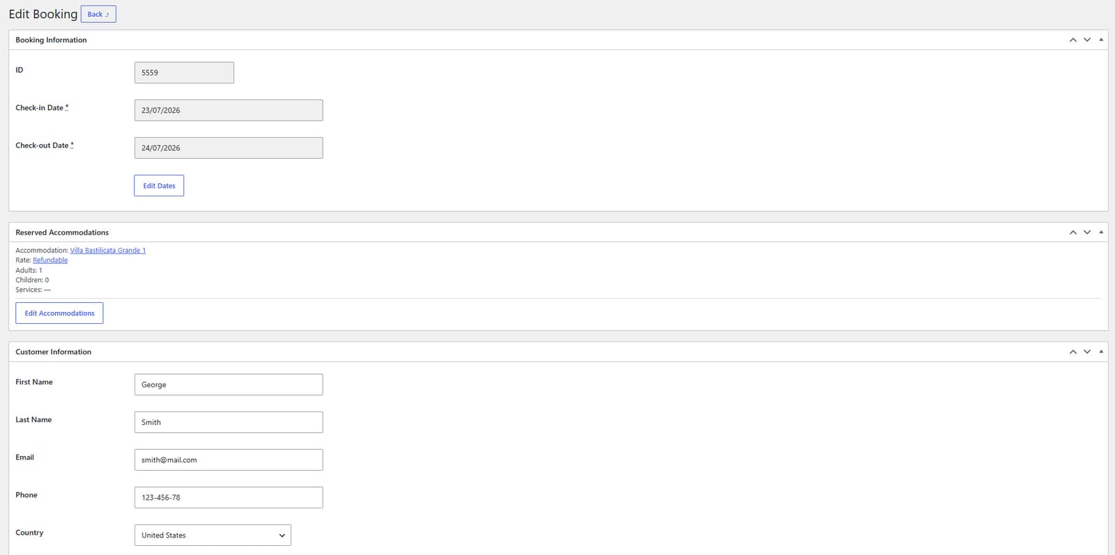 Visual of editing bookings manually.