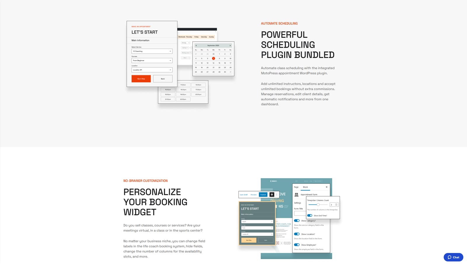 Visual of scheduling capabilities packed with the CoachZee WordPress theme.