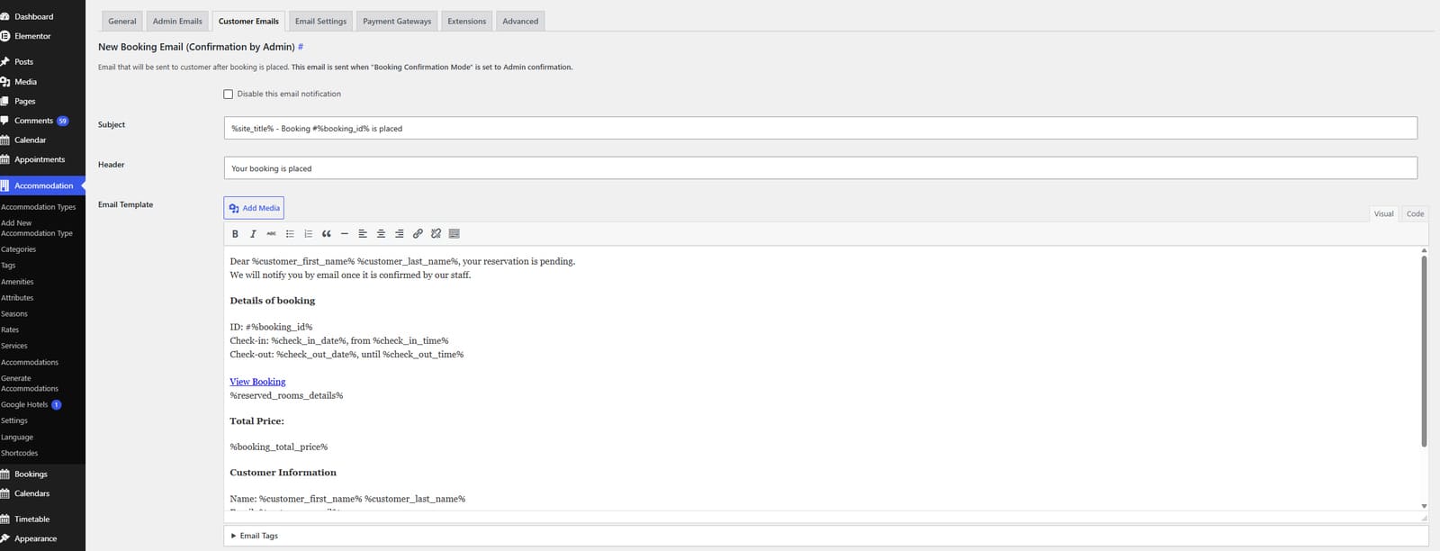 Illustration of configuring email notifications connected with a booking request form that guests use.