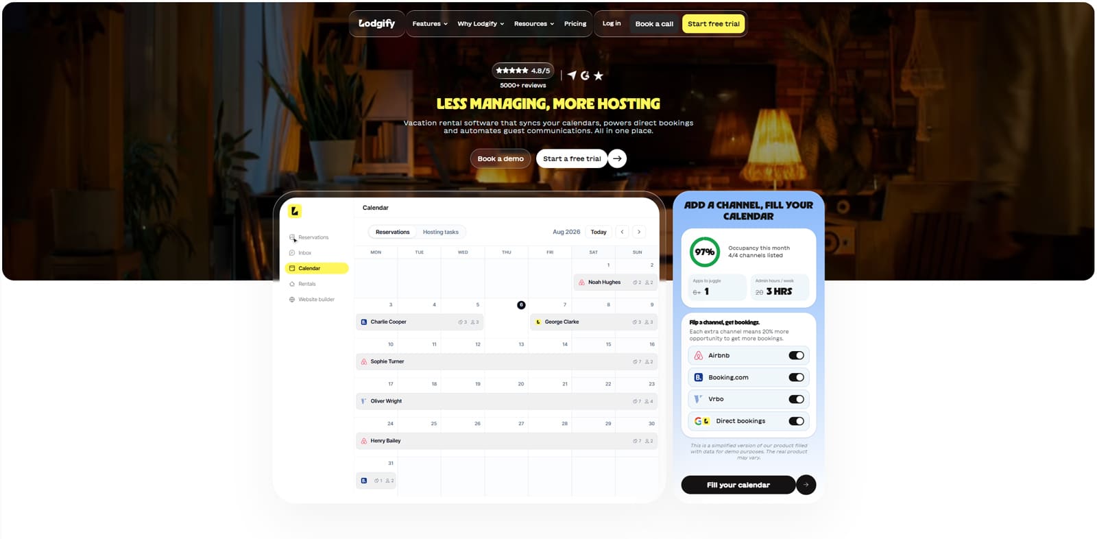 Illustration of the home page of the Lodgify booking management platform.
