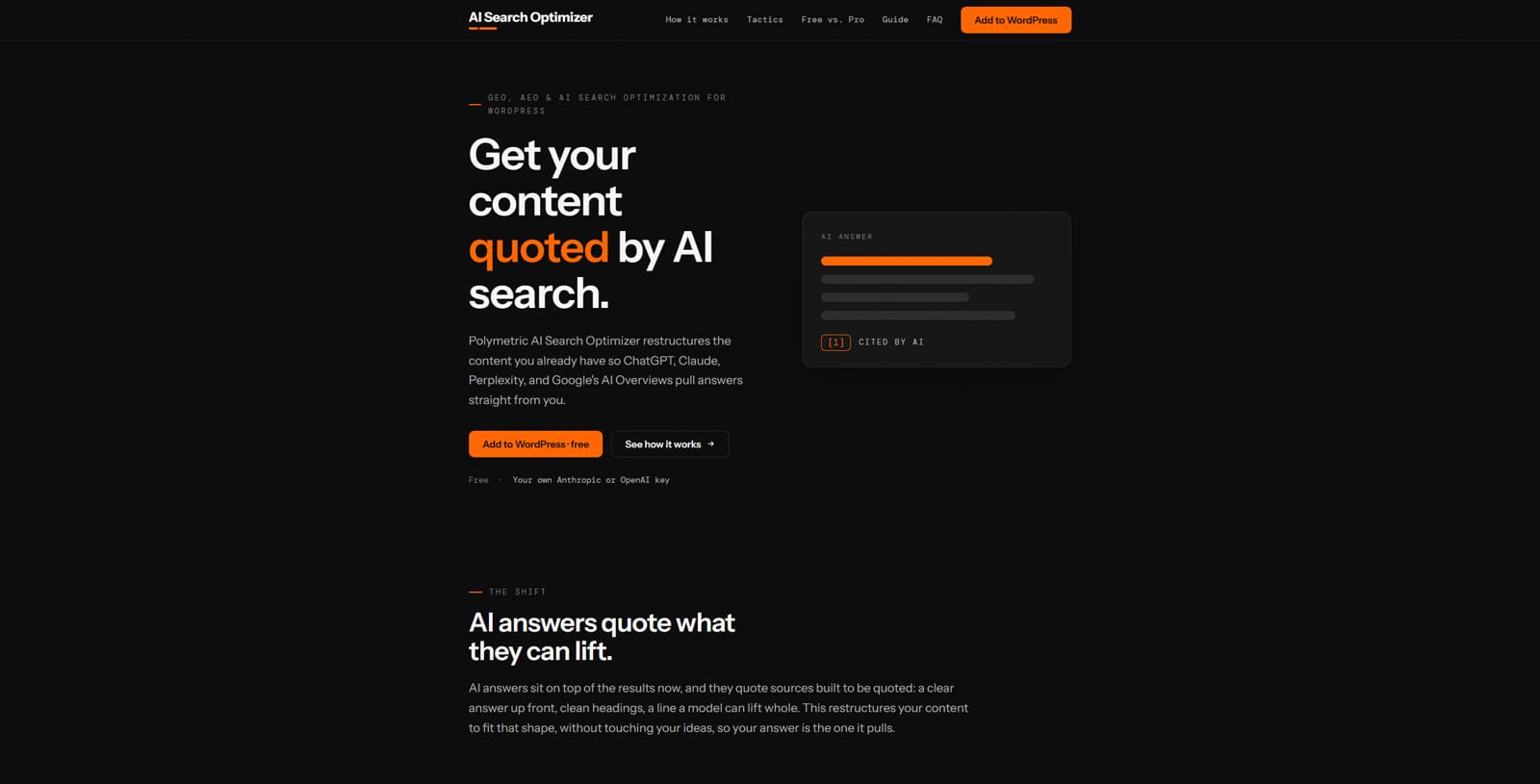 Figure of Polymetric AI Search Optimizer, a top-notch SEO plugin for optimizing content with 13 tools for restructuring and rewriting your content for AI.