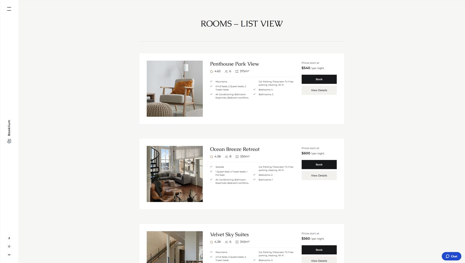 Figure of accommodation page design for a hotel website.