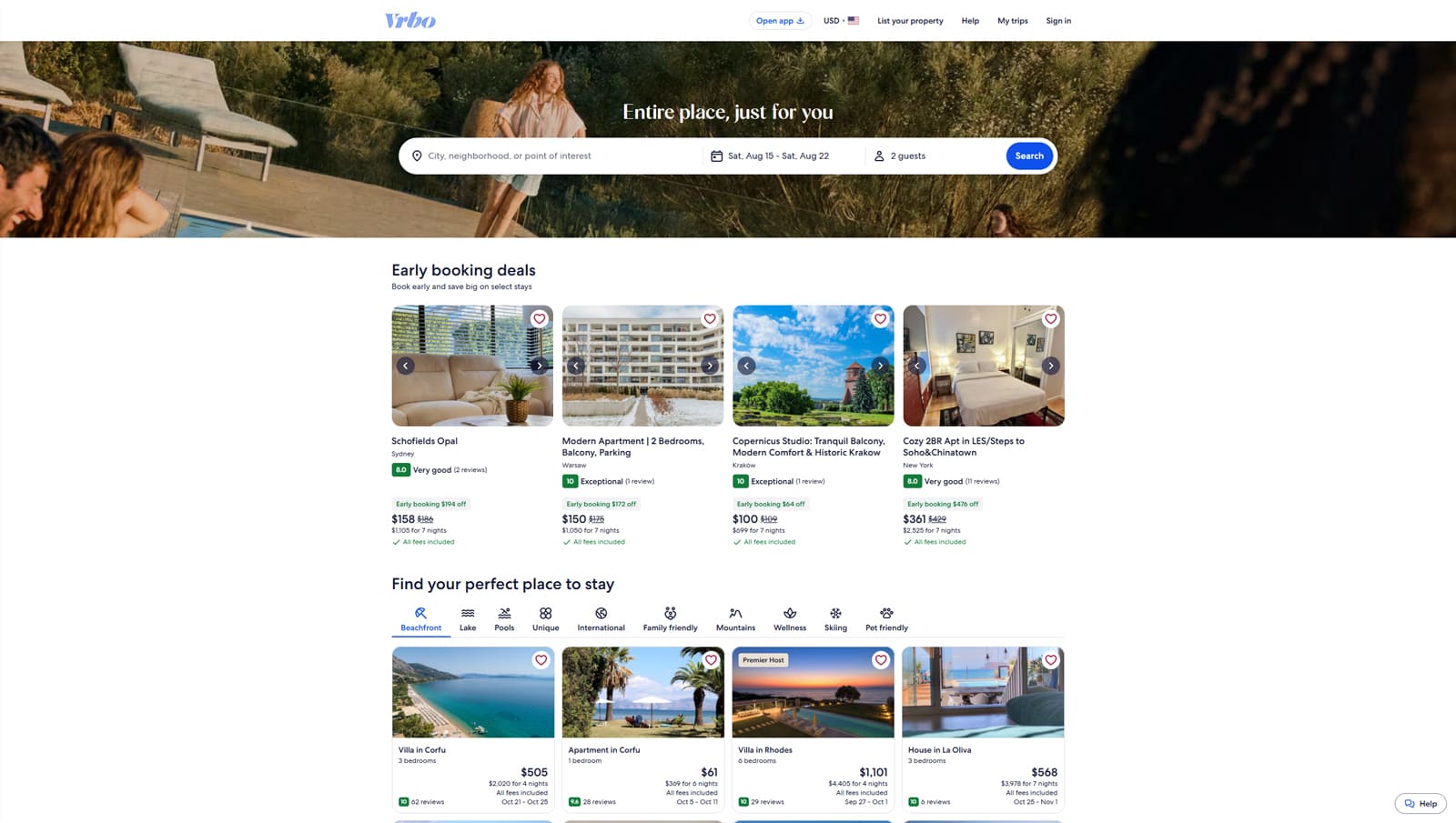 Picture of Vrbo, a popular alternative to a modern WordPress hotel website.