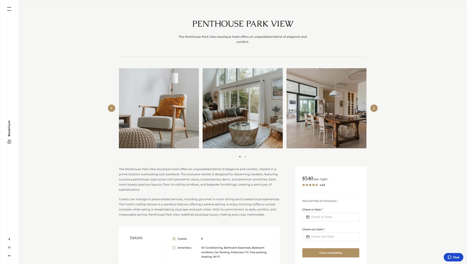 View of photo gallery of available accommodation on a WordPress hotel website.