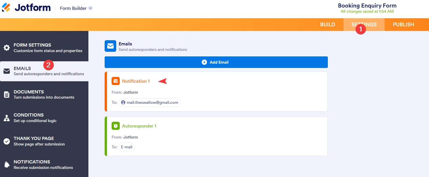 Photograph of setting up an email notification.