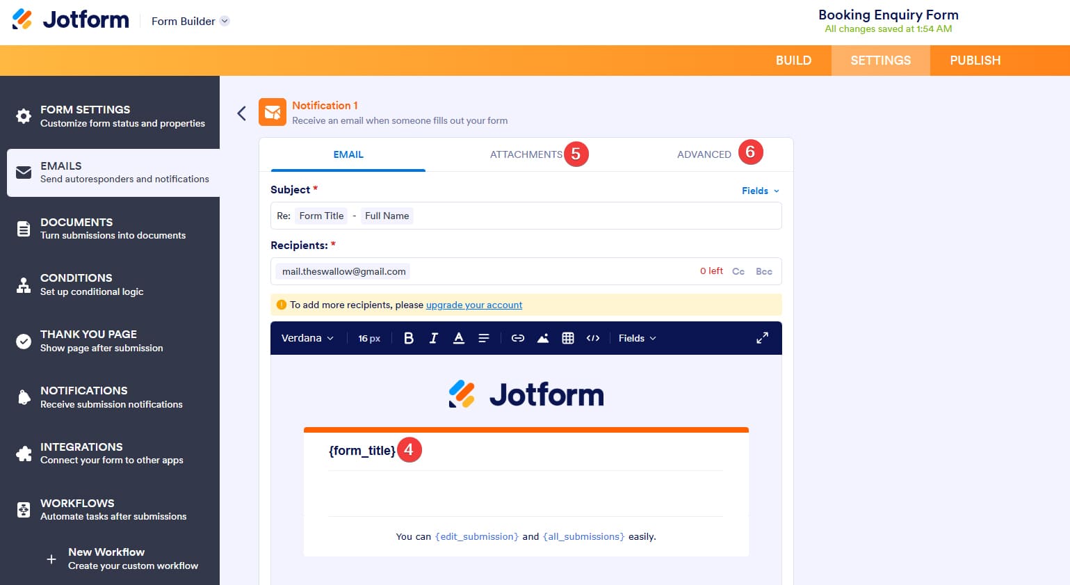 Graphic of customizing an email notification template for a booking request form.