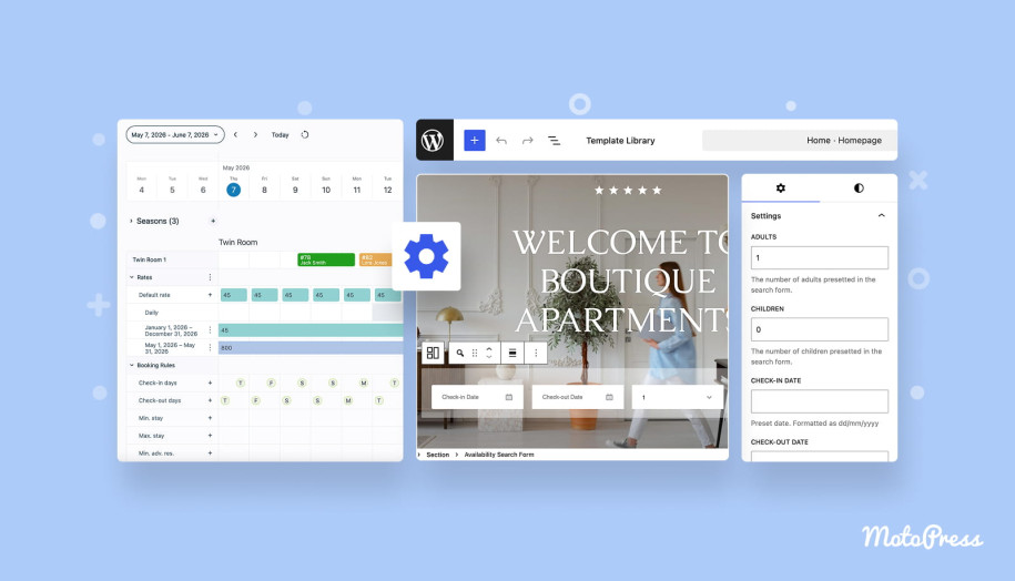 Featured image of the tutorial with the MotoPress hotel booking plugin.