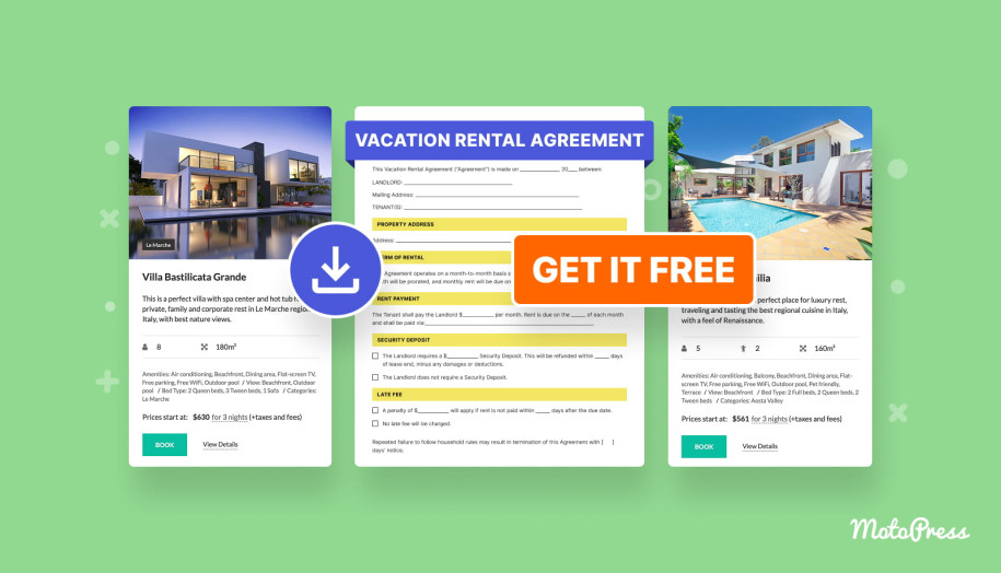 A featured image with an example of a vacation rental agreement template.