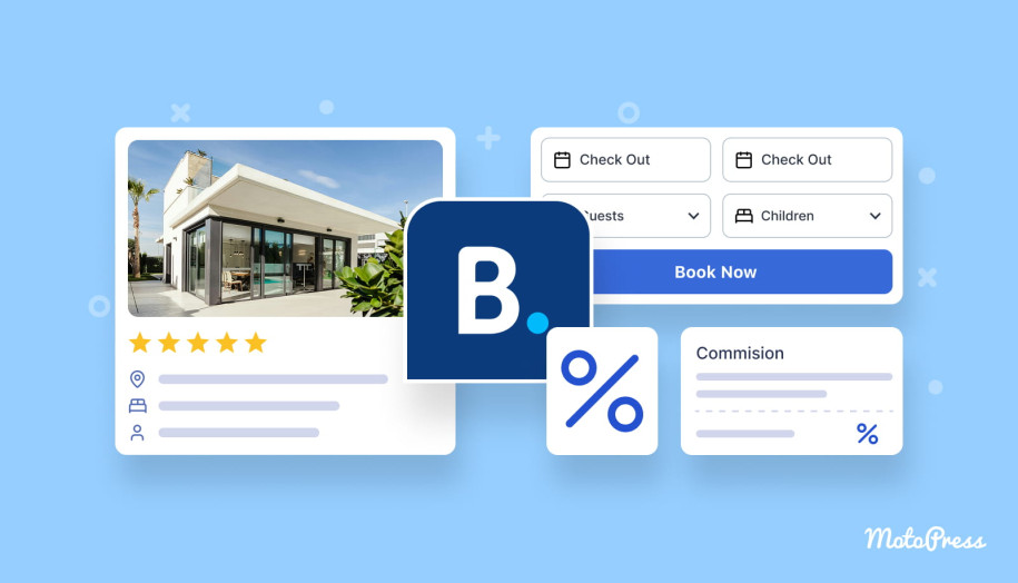 A featured image representing Booking.com and fees percentage.