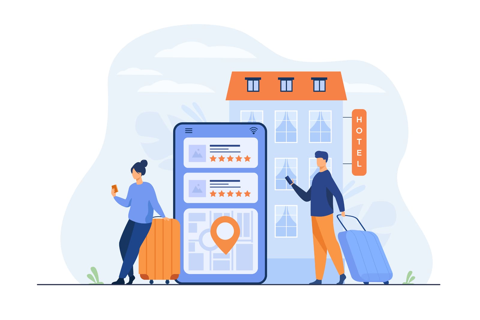 Photo of people booking a room using a bed and breakfast website design.