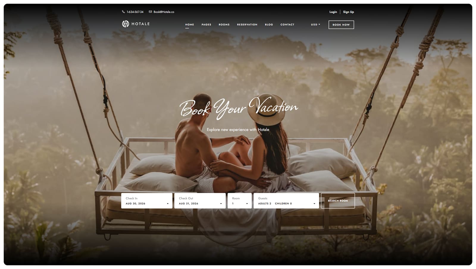 Representation of Hotale, a bed and breakfast website design with 9 design variations for homepages.