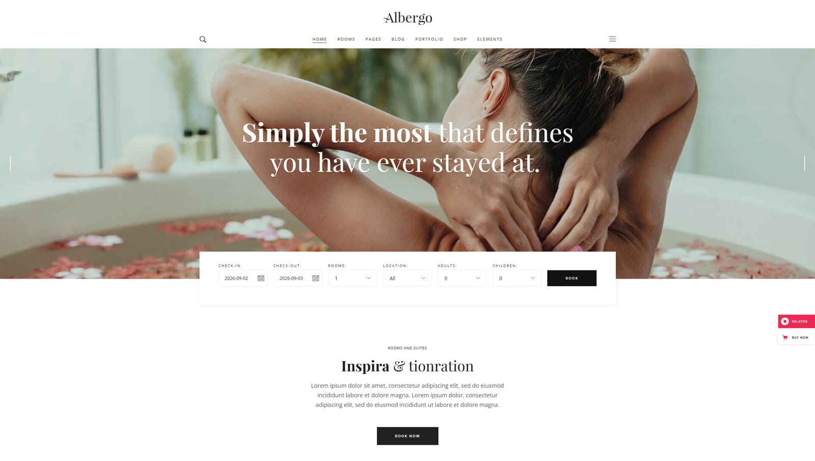 Illustration of Albergo, a well-designed hotel website template with room list pages for showcasing accommodation.