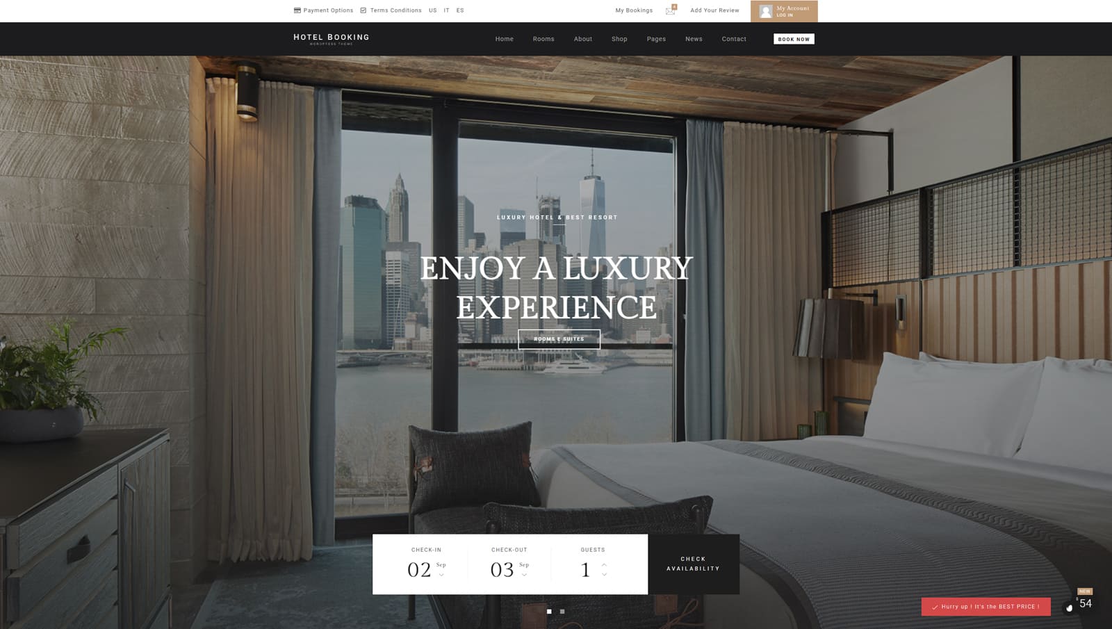 Image of Hotel Booking, a bed and breakfast website design with 15 homepage designs.