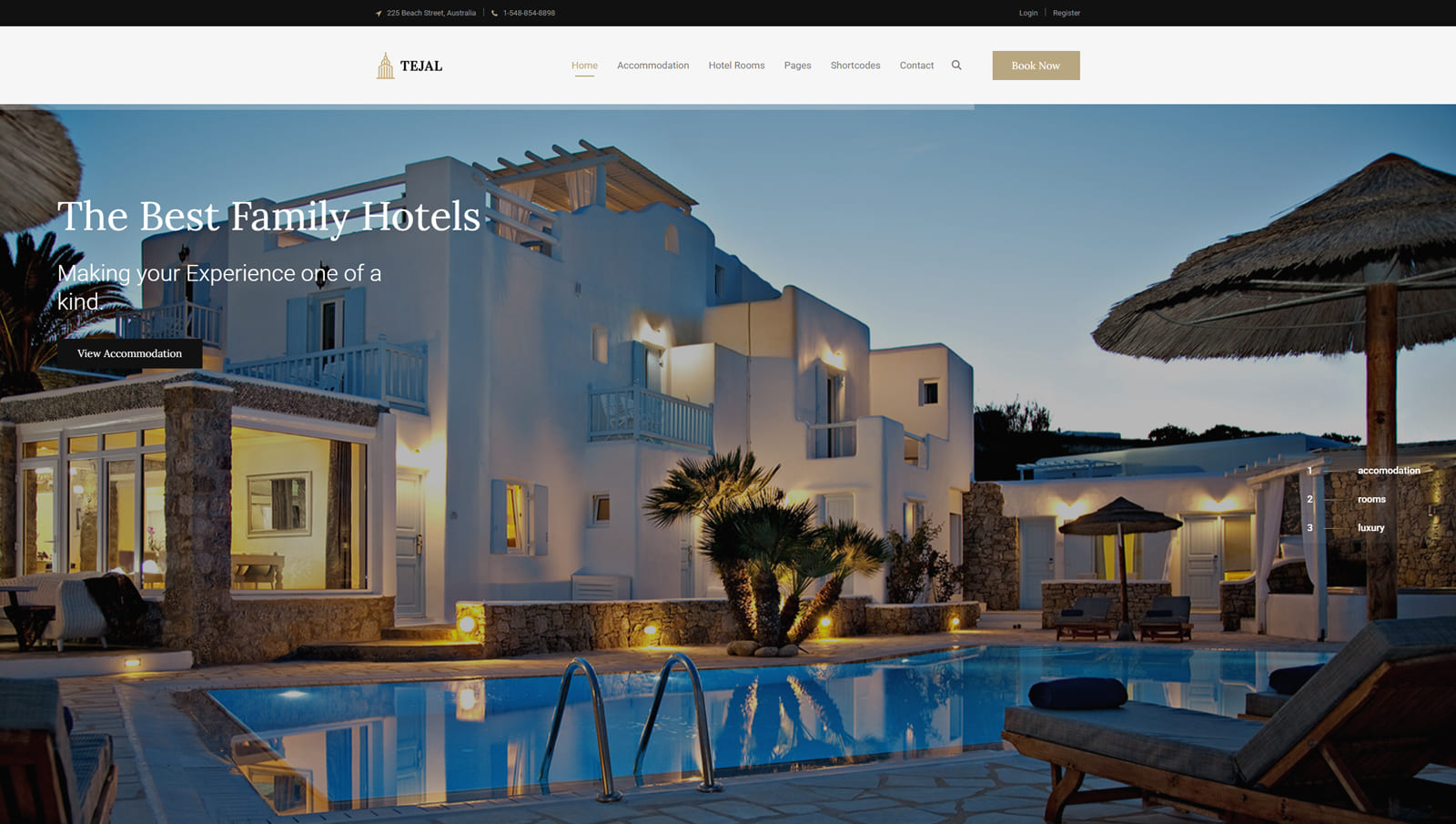 Figure of Tejal, a bed and breakfast website design with an integrated accommodation search & reservation system.