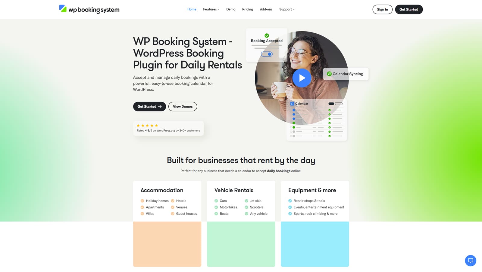 Graphic of WP Booking System, a WordPress booking plugin with backend calendar management.
