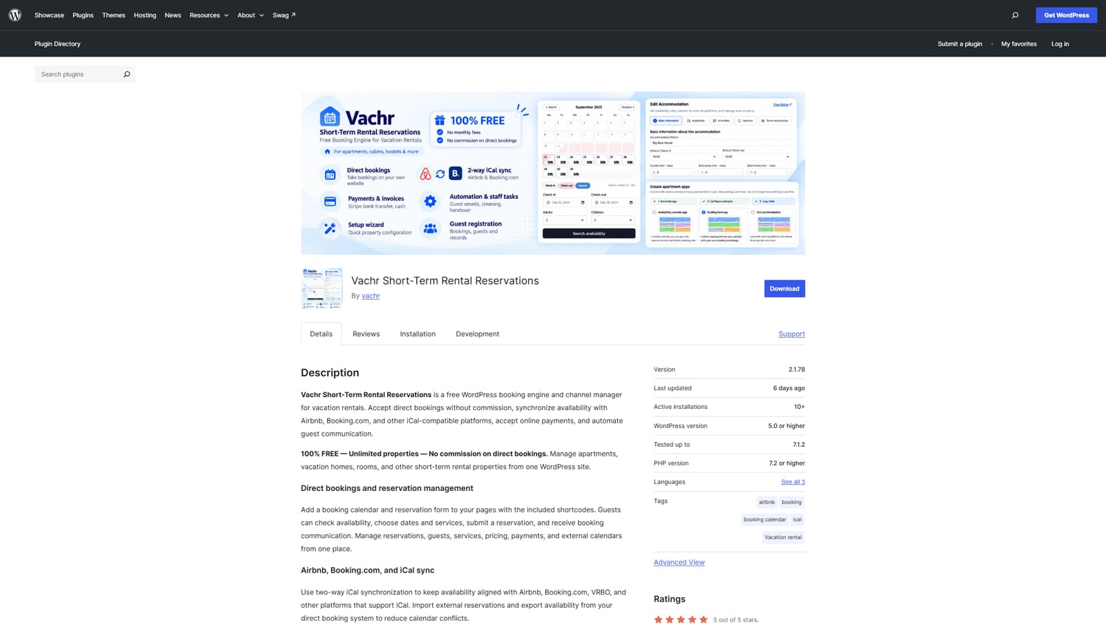 Portrait of Vachr Short-Term Rental Reservations, an Airbnb WordPress plugin with support for multiple accommodation photos.
