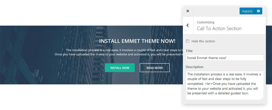 call to action section emmet lite wp theme